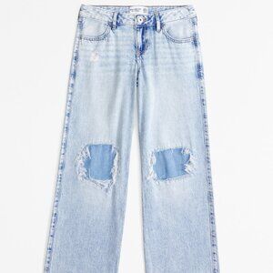 Abercrombie kids girls wide leg baggy distressed jeans 5/6 long
